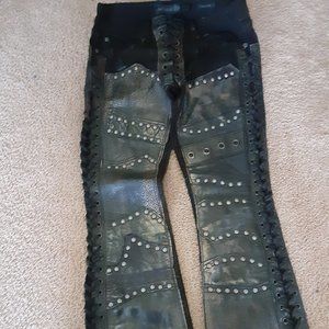 men's custom black wornstar jean leather pants size 32